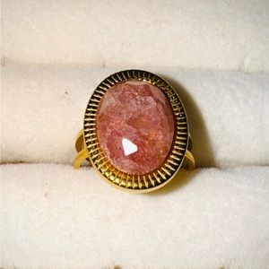 Strawberry African Quartz Stainless Steel 14k gold plated ring